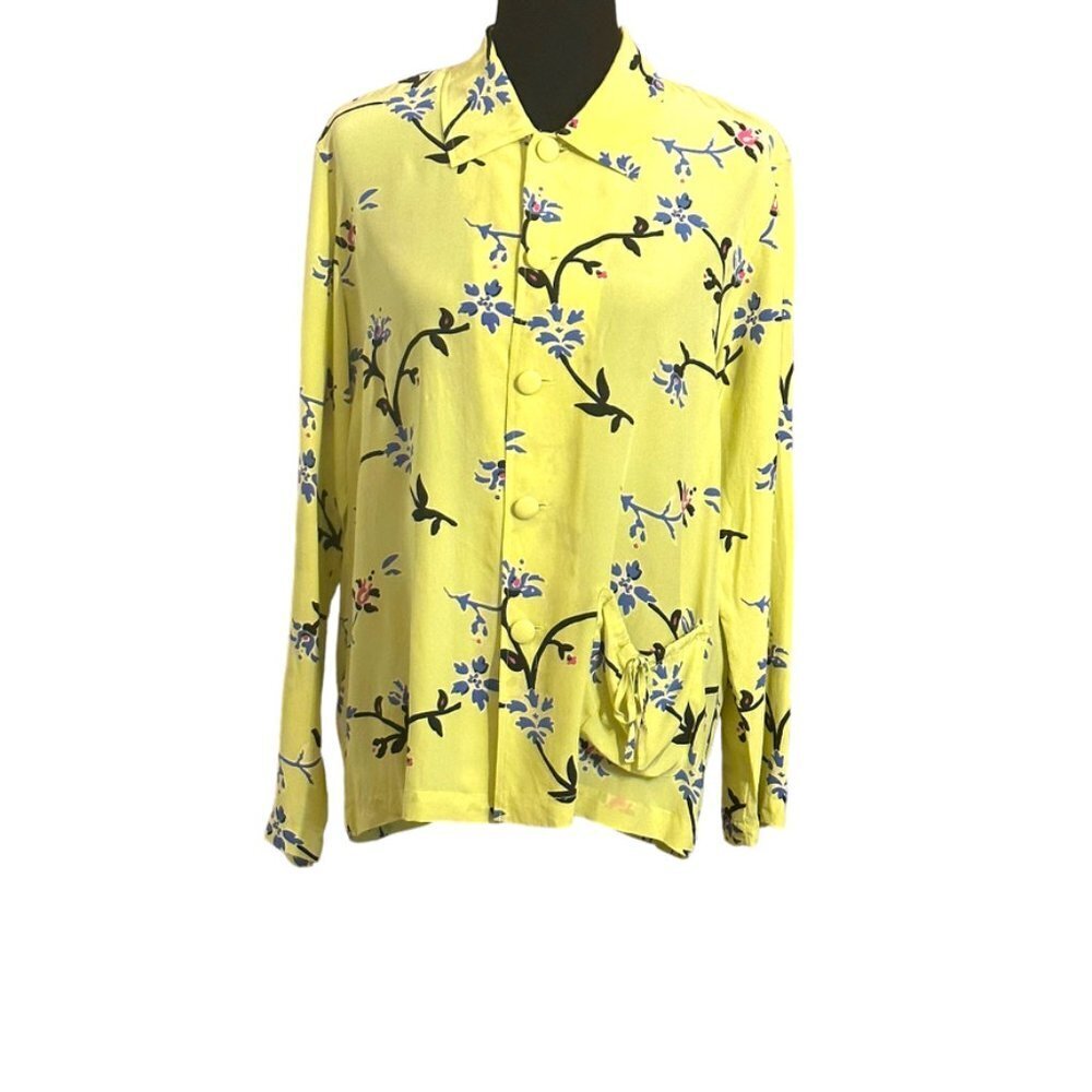 Chico's Design Silk Button Up Yellow Floral Blouse Beautiful Rare  EUC Sz 1 Med